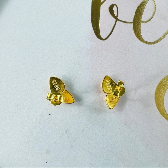 Monarch Butterfly Wings 18k Gold Plated S925 Sterling Silver Stud Earrings 2pc - Picture 5 of 5